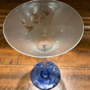Frosted Grey Goose Martini Glass, Marbled Blue Base.